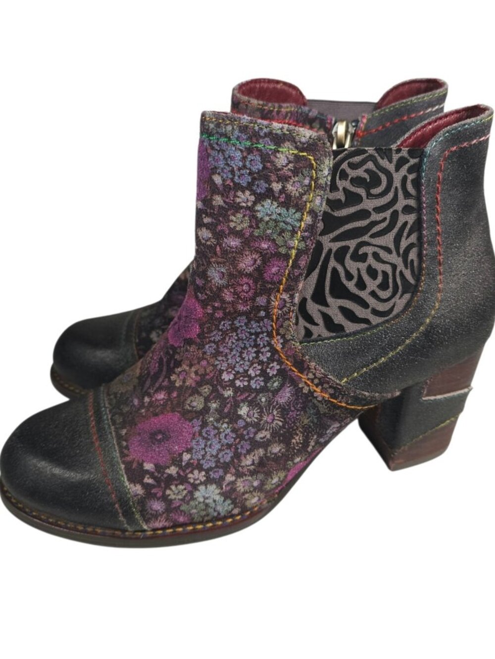 L'ARTISTE SPRING Step Melvina Leather Floral Boots Zipper Size 36 - US 5.5-6